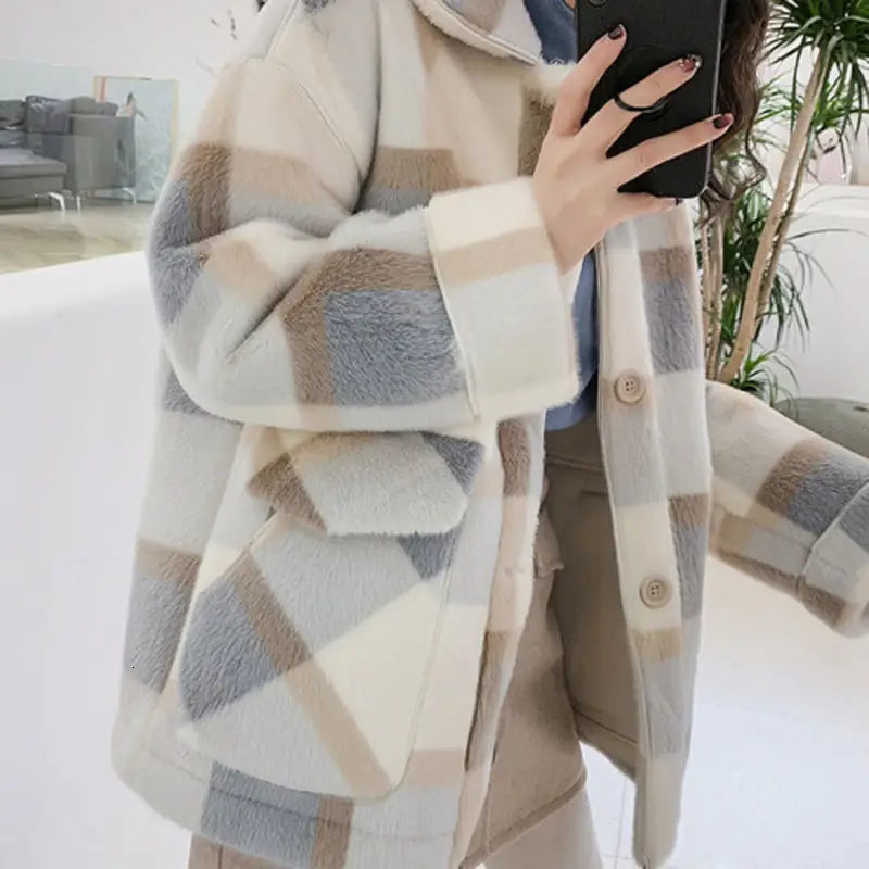 Lovemi - Hot Sale Ladies Fashion Wool Blend Faux Fur Coat