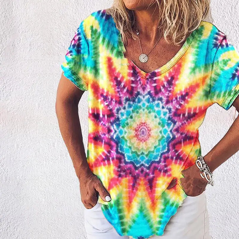 Lovemi - Tie-dye Gradient Loose Plus Size Ladies Rainbow