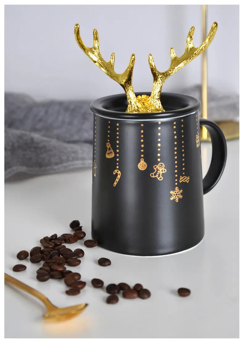 Lovemi - Nordic Couple Mug Porcelain Cup Golden Antlers