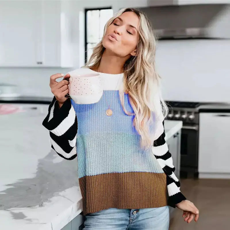 Lovemi - Women’s color stitching sweater pullover sweater