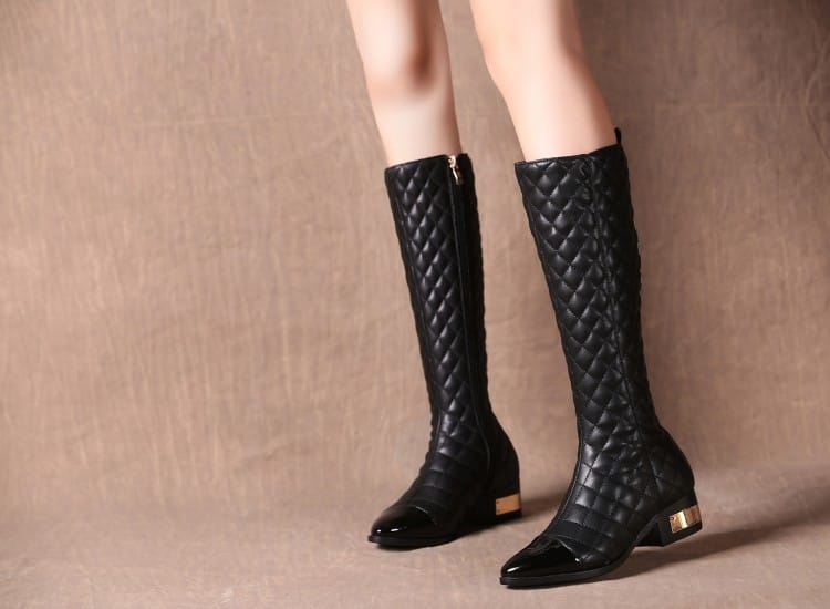 High-top Handsome Plaid Cowhide Boots Women British Style