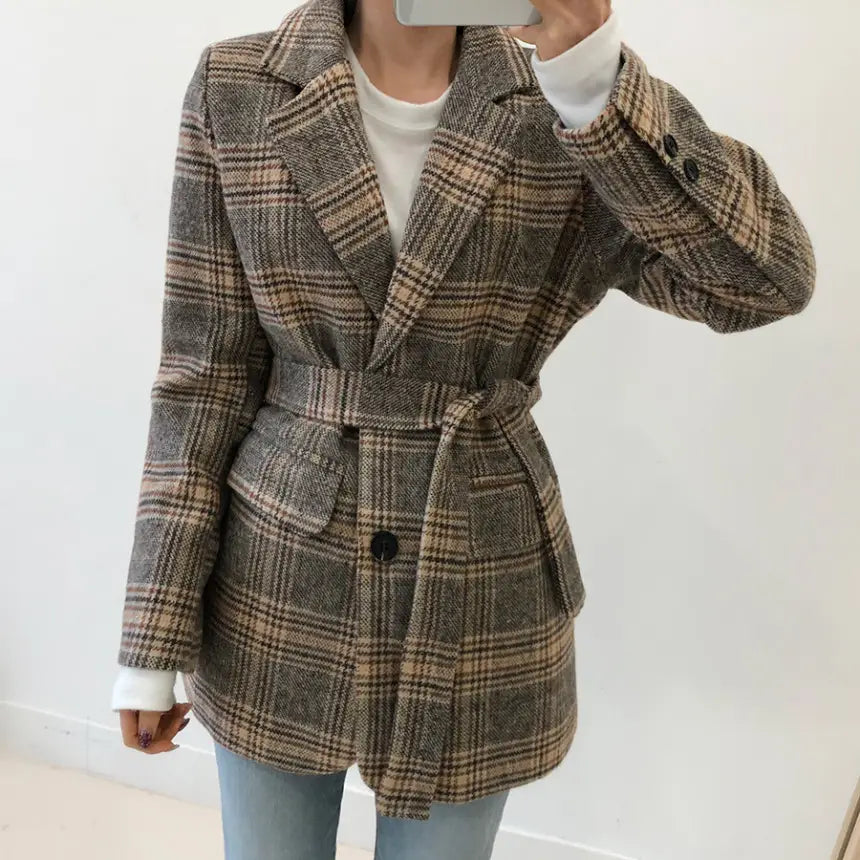 Lovemi - Checked chic short single-breasted coat