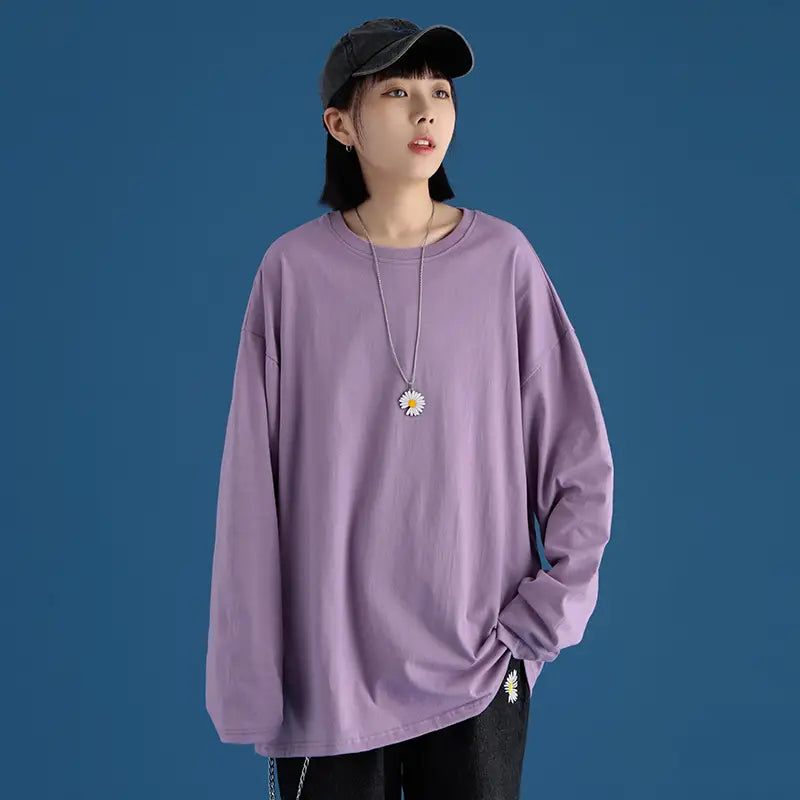 Lovemi - Couple Solid Color Long-sleeved T-shirt