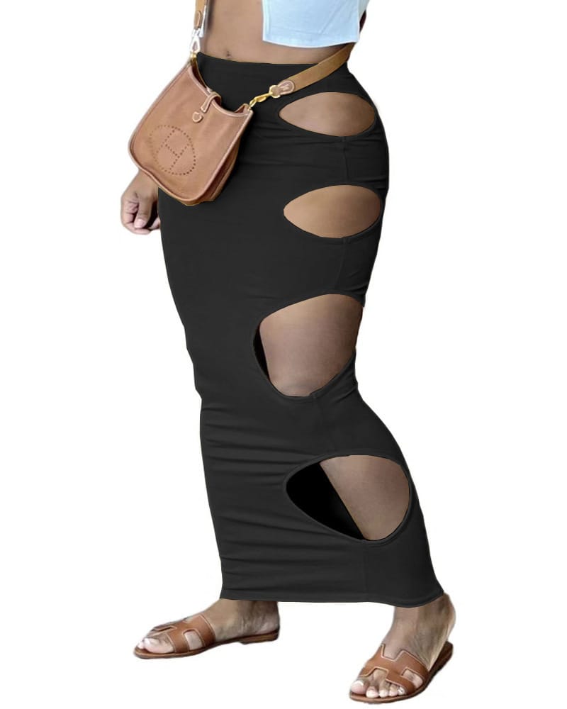Jupe fourreau déchirée ajourée sur le côté à la mode pour femmes