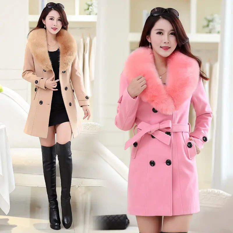 Lovemi - Large fur collar woolen coat