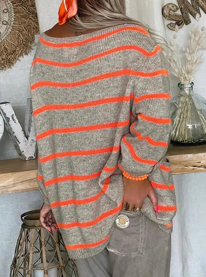 Lovemi - Sweater Contrast Stripe Pullover Crewneck Sweater
