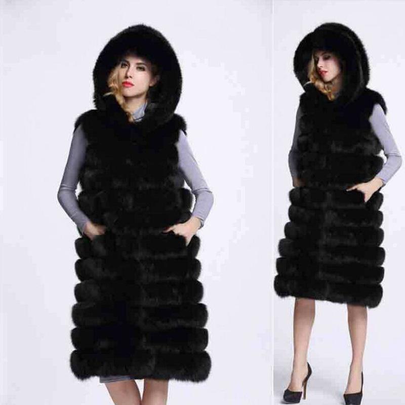 Lovemi - Women Long Faux Fox Fur Slim Vest