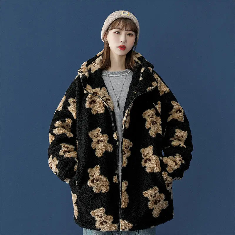 Lovemi - Lamb fur bear cotton coat
