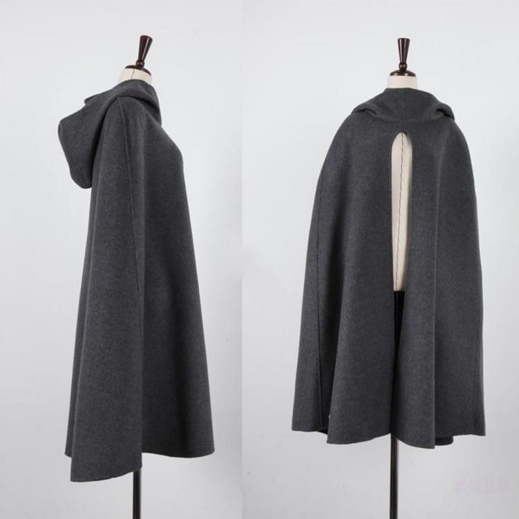 Lovemi - Hooded woolen cloak windbreaker jacket