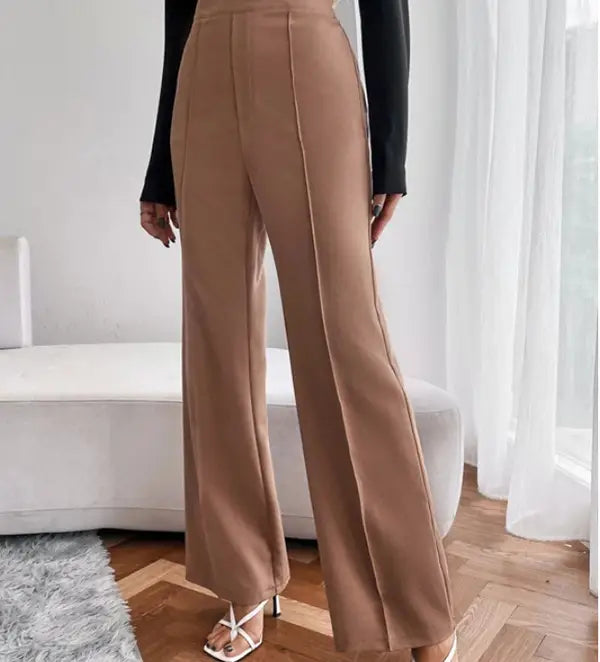 Lovemi - Pantalon droit ample femme taille haute décontractée