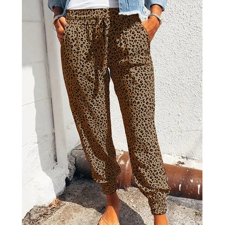 Lovemi - Loose Leopard Print Lace-Up Slacks