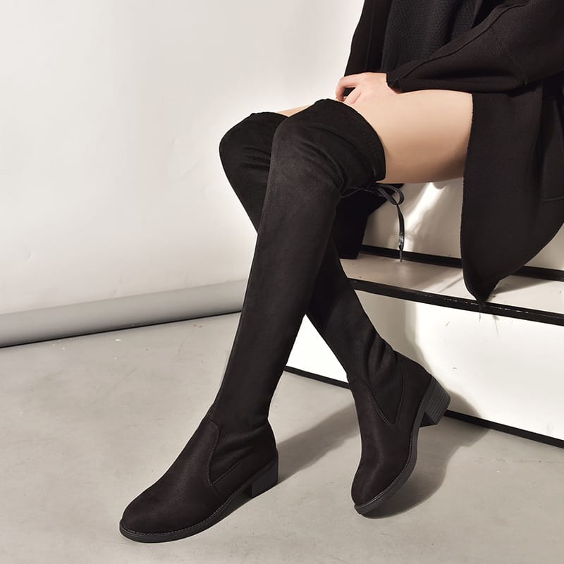 Women Fleece Flat Elastic Over Knee Slim Boots
