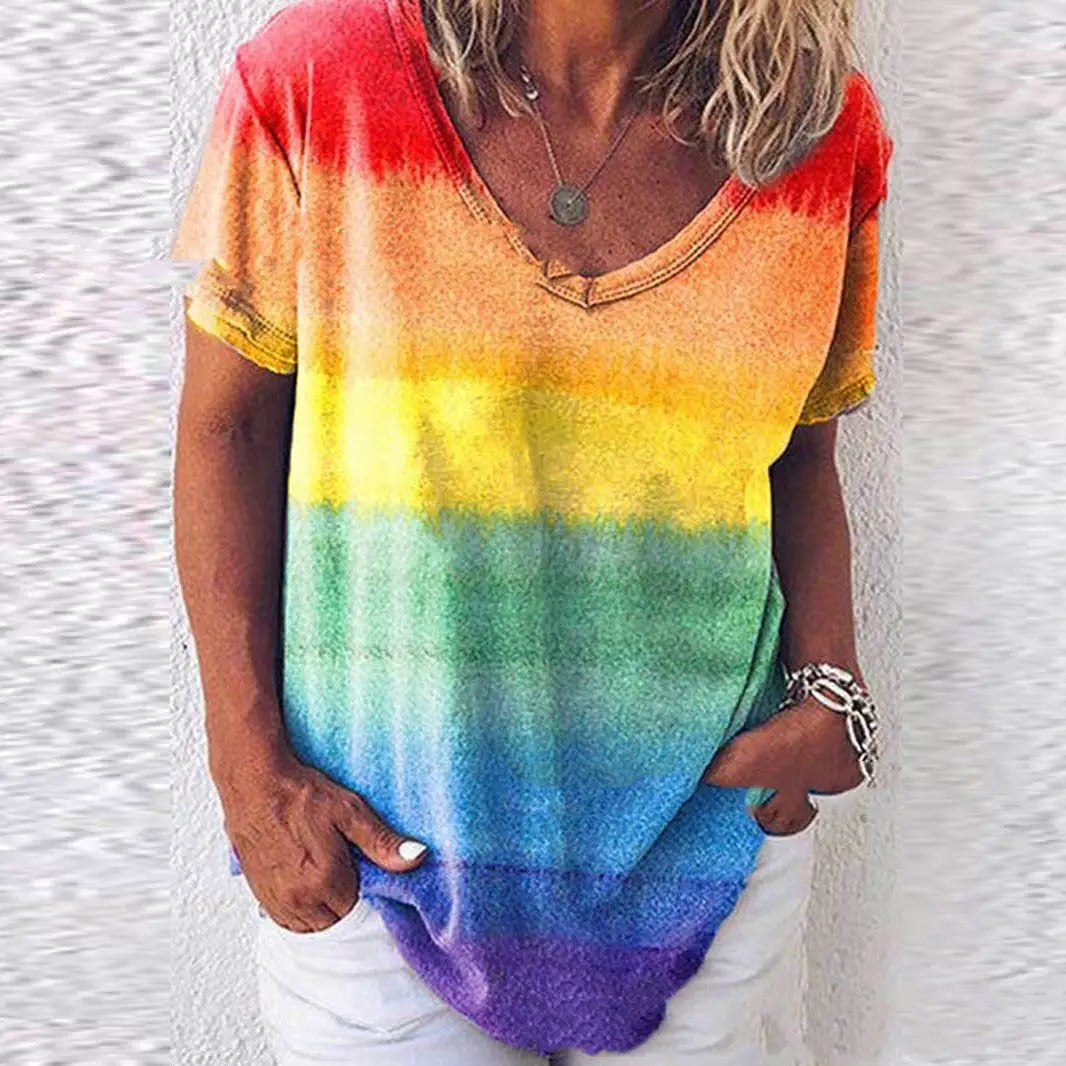 Lovemi - Tie-Dye Gradient Loose Plus Size Damen Regenbogen