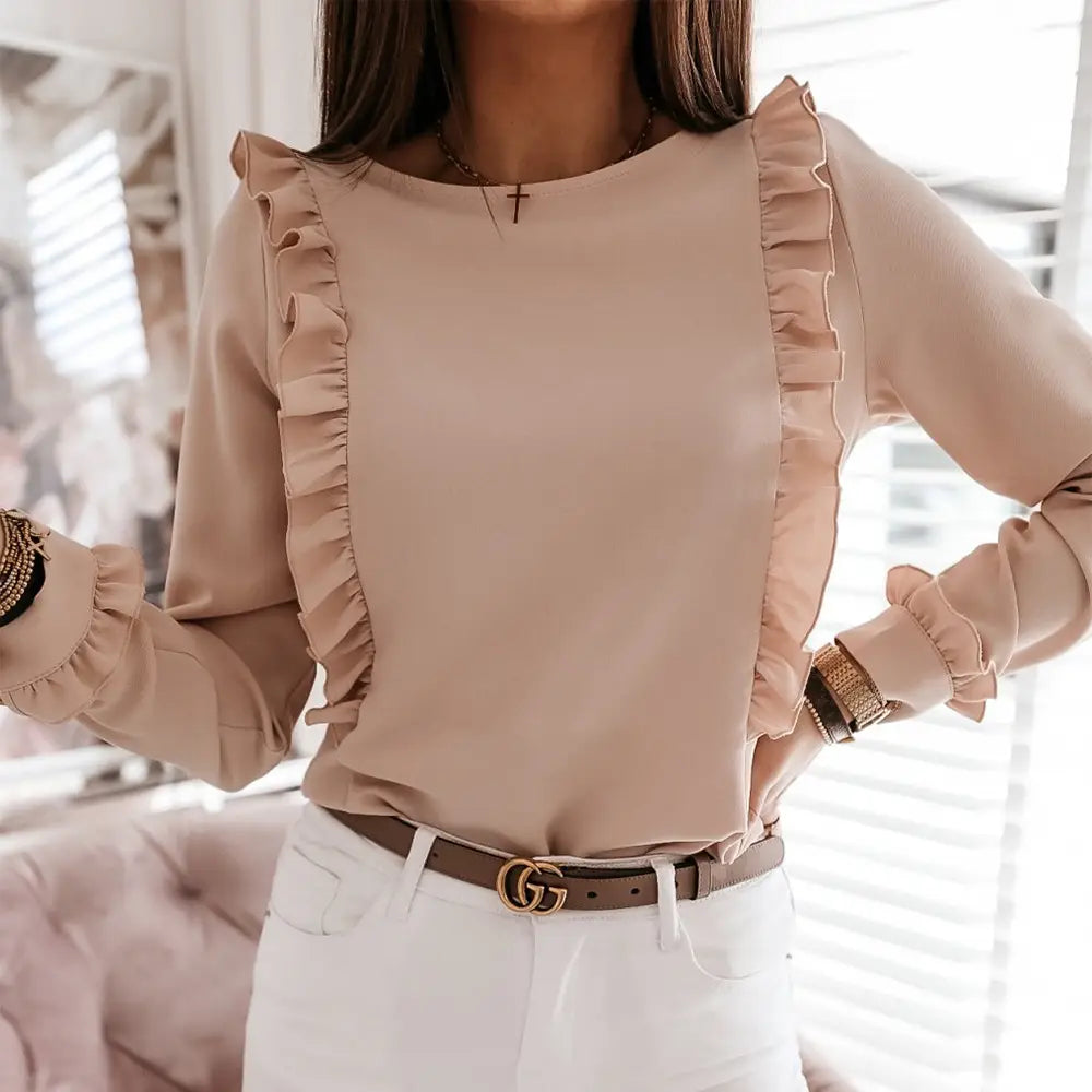Lovemi - Long Sleeve Fashion Simple Crinkle Shirt