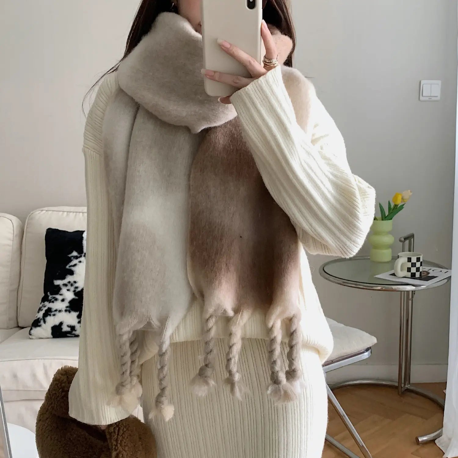 Sweet Girl’s Cashmere Scarf Knotted Tassel Shawl