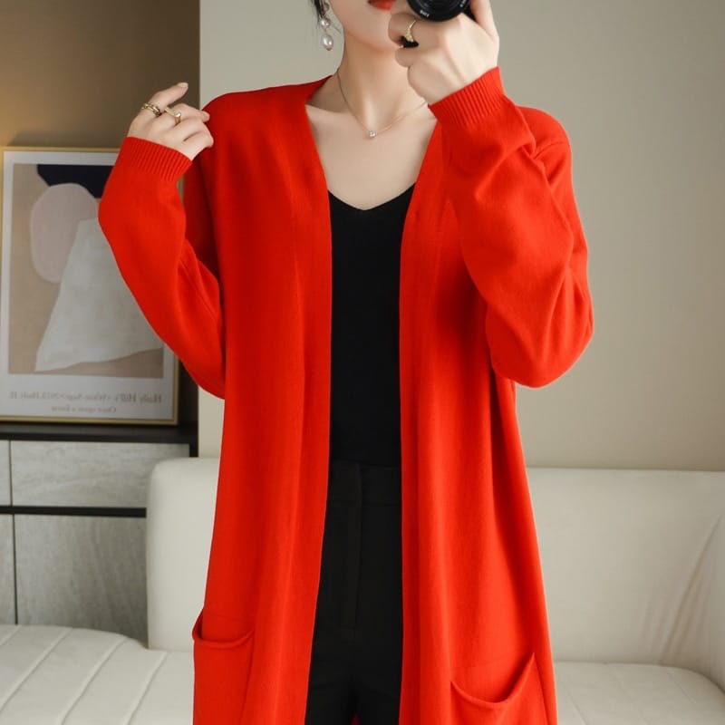 Lovemi - No Buckle Lazy Wind Fashion Long Cardigan Knitted