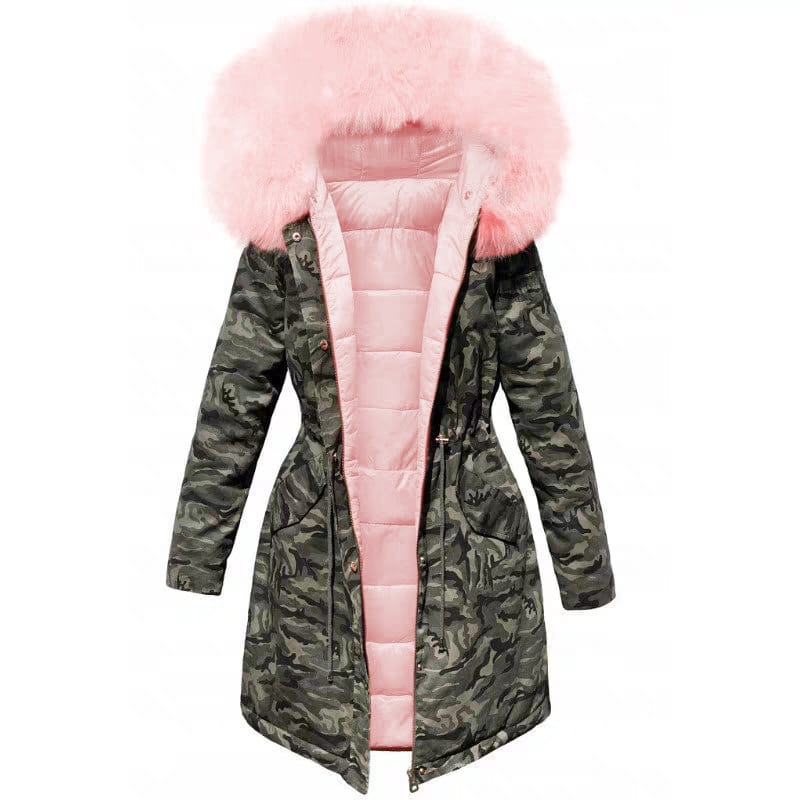 Lovemi - Plush Thick Coat Loose Big Fur Collar Mid-length