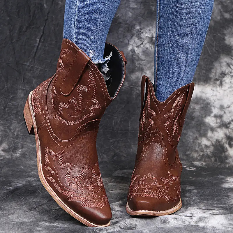 Cowboystiefel Damen Stickerei Keilabsatz Schuhe Western