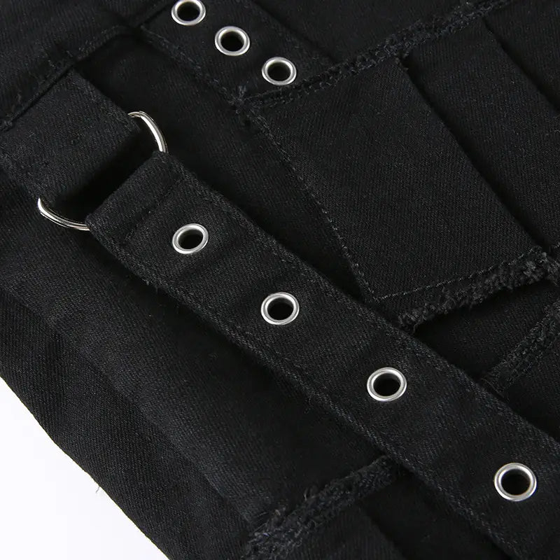 Jupe en jean plissée irrégulière avec boucle en métal