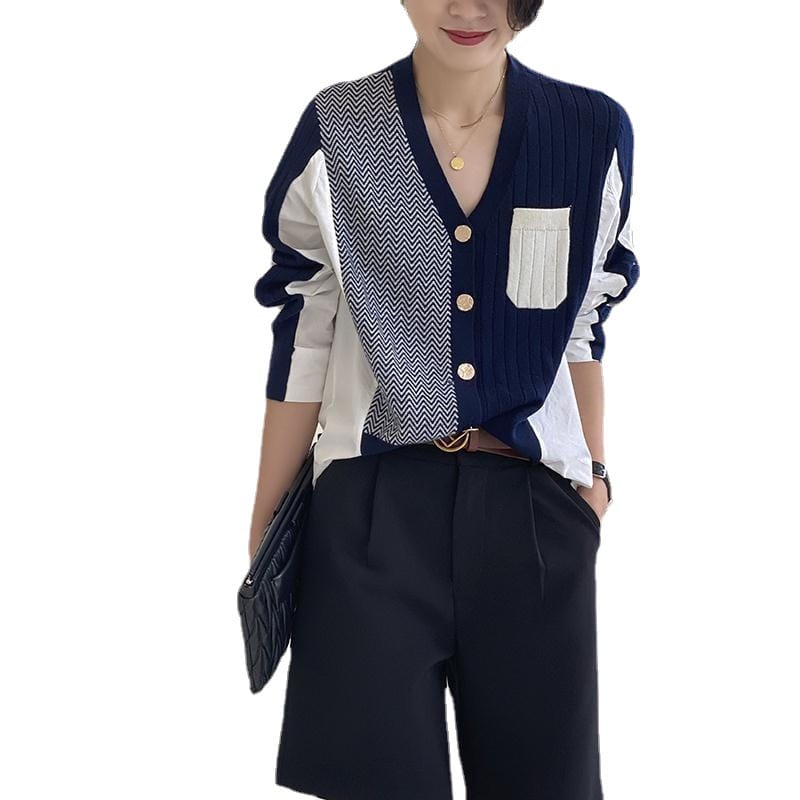 Lovemi - Chemise ample à col en V pour femme Cardigan en tricot à la mode