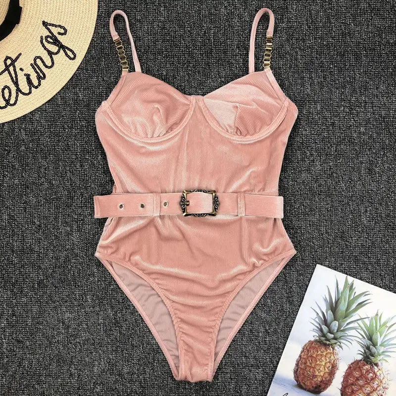 Lovemi - Bikini à bandoulière en chaîne métallique avec boucle à la taille