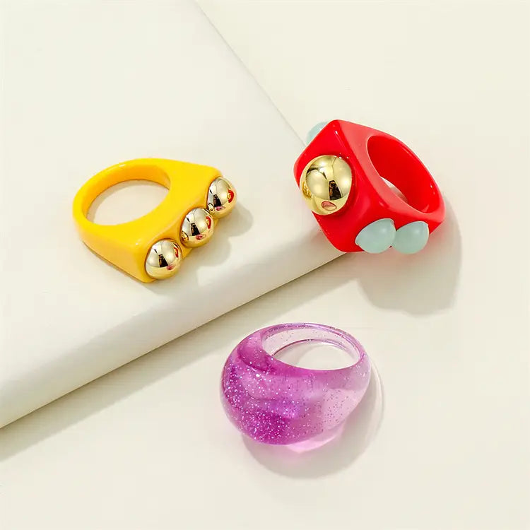 Lovemi - 3pcs Korean geometric resin ring ins net red new