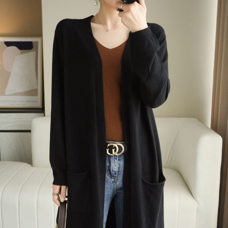 Lovemi - No Buckle Lazy Wind Fashion Long Cardigan Knitted