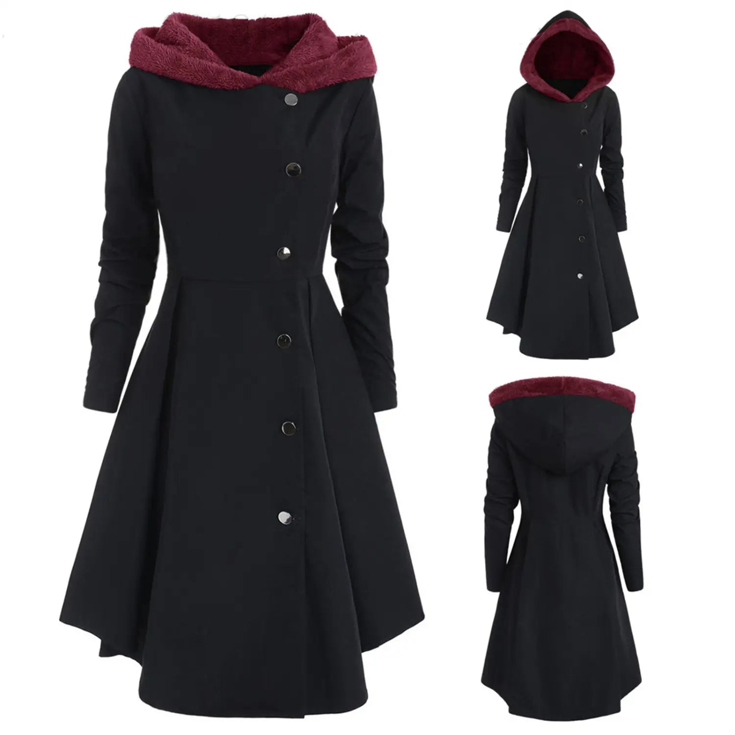 Lovemi - Manteau à capuche long Bombshell Christmas Trench pour femme