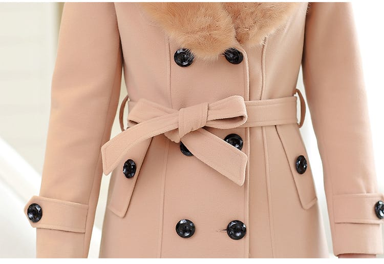 Lovemi - Large fur collar woolen coat