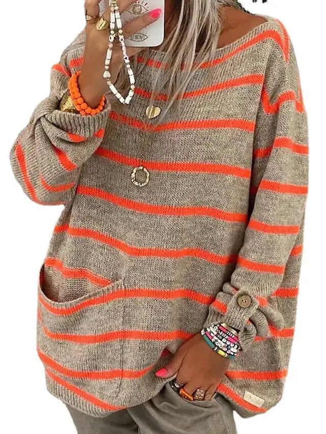 Lovemi - Sweater Contrast Stripe Pullover Crewneck Sweater