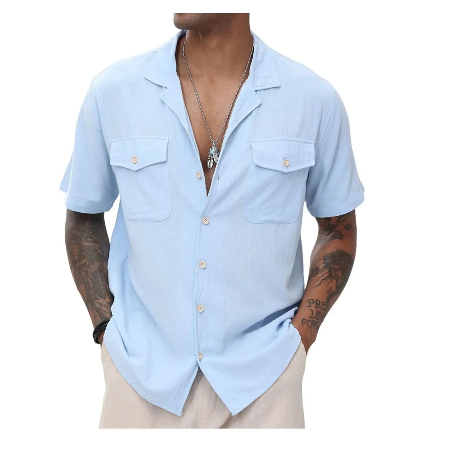 Lovemi - Men’s Casual Loose Solid Color Pocket Shirt