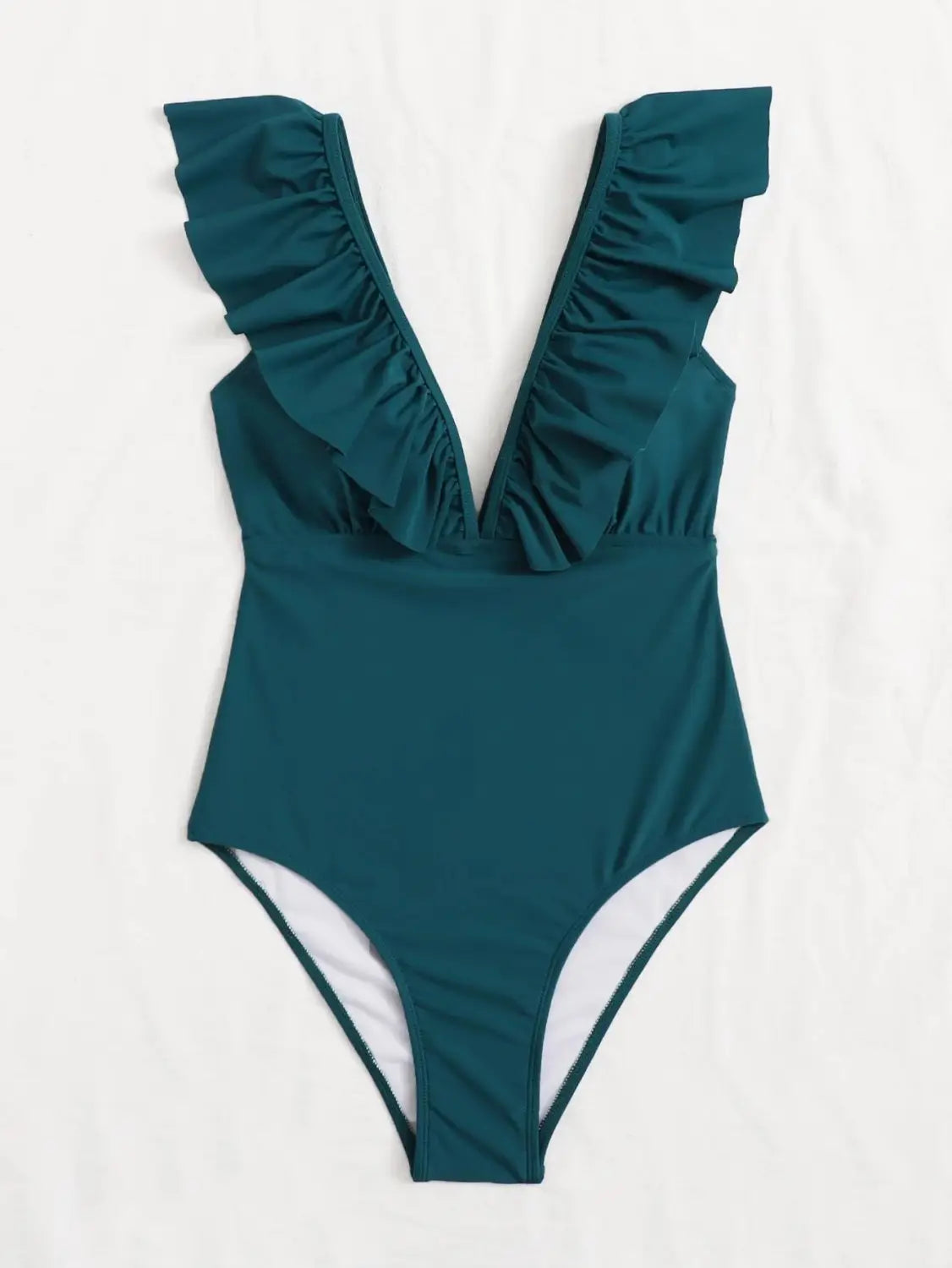 Lovemi - Pure Color Pleated One-piece Swimsuit Fashionable