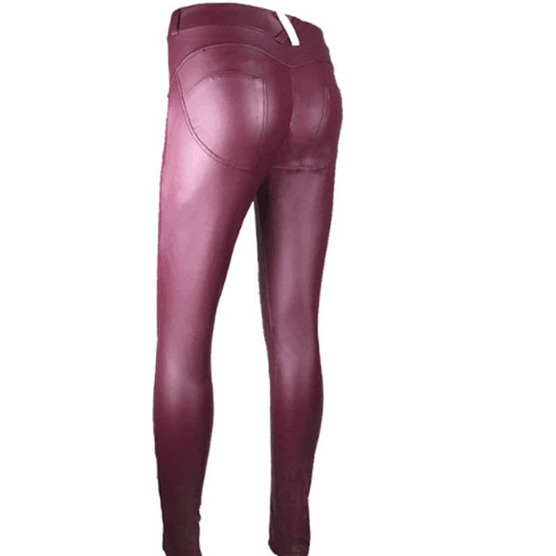 Lovemi - Women’s Peach Hip Color High Elastic Leather Pants