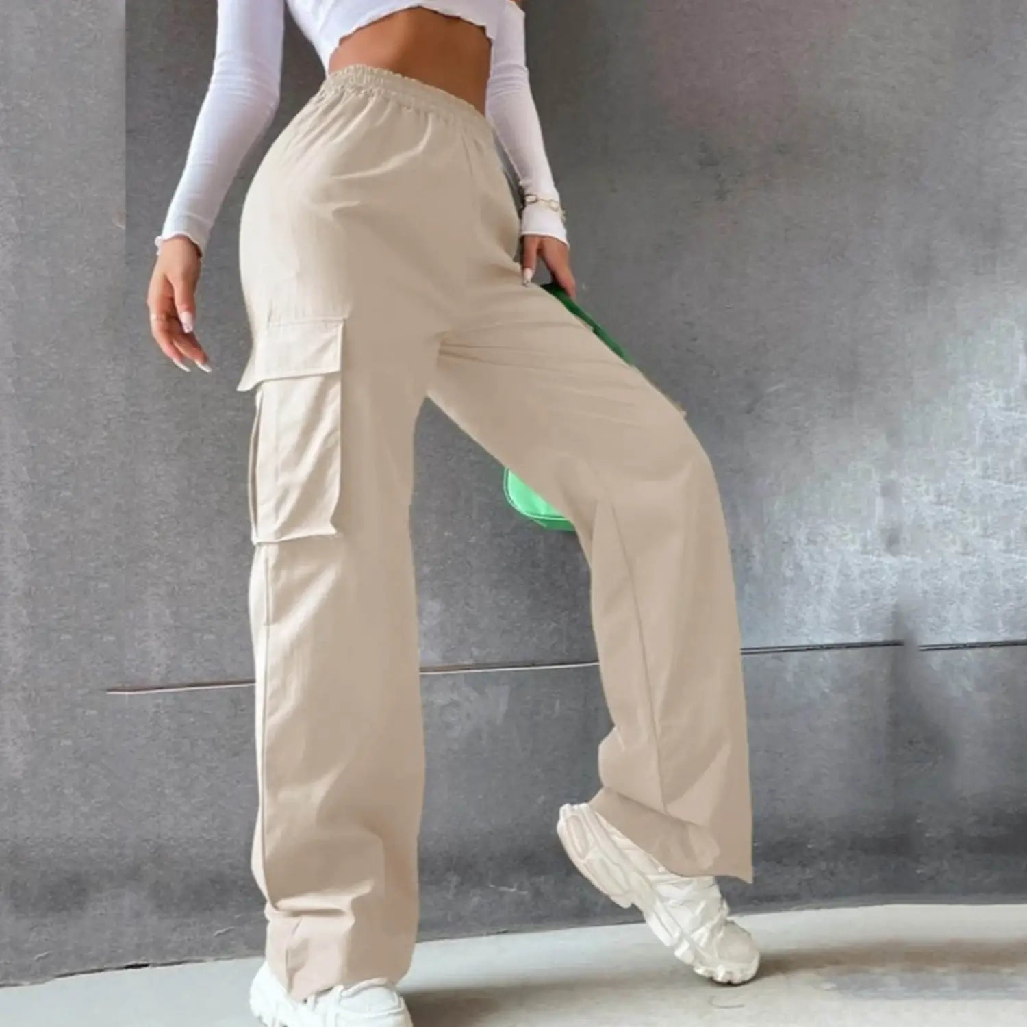 Lovemi - Beltless Trousers High Waist Wide Leg Straight