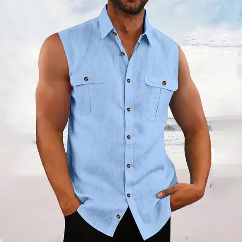 Lovemi - Chemise sans manches décontractée de couleur unie pour hommes