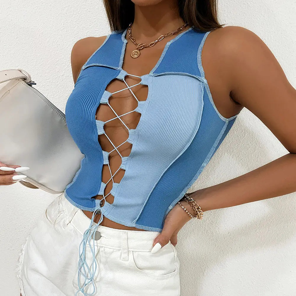 Lovemi - Sexy Bandage Cut Out Hole Crop Tops Women’ S Camis