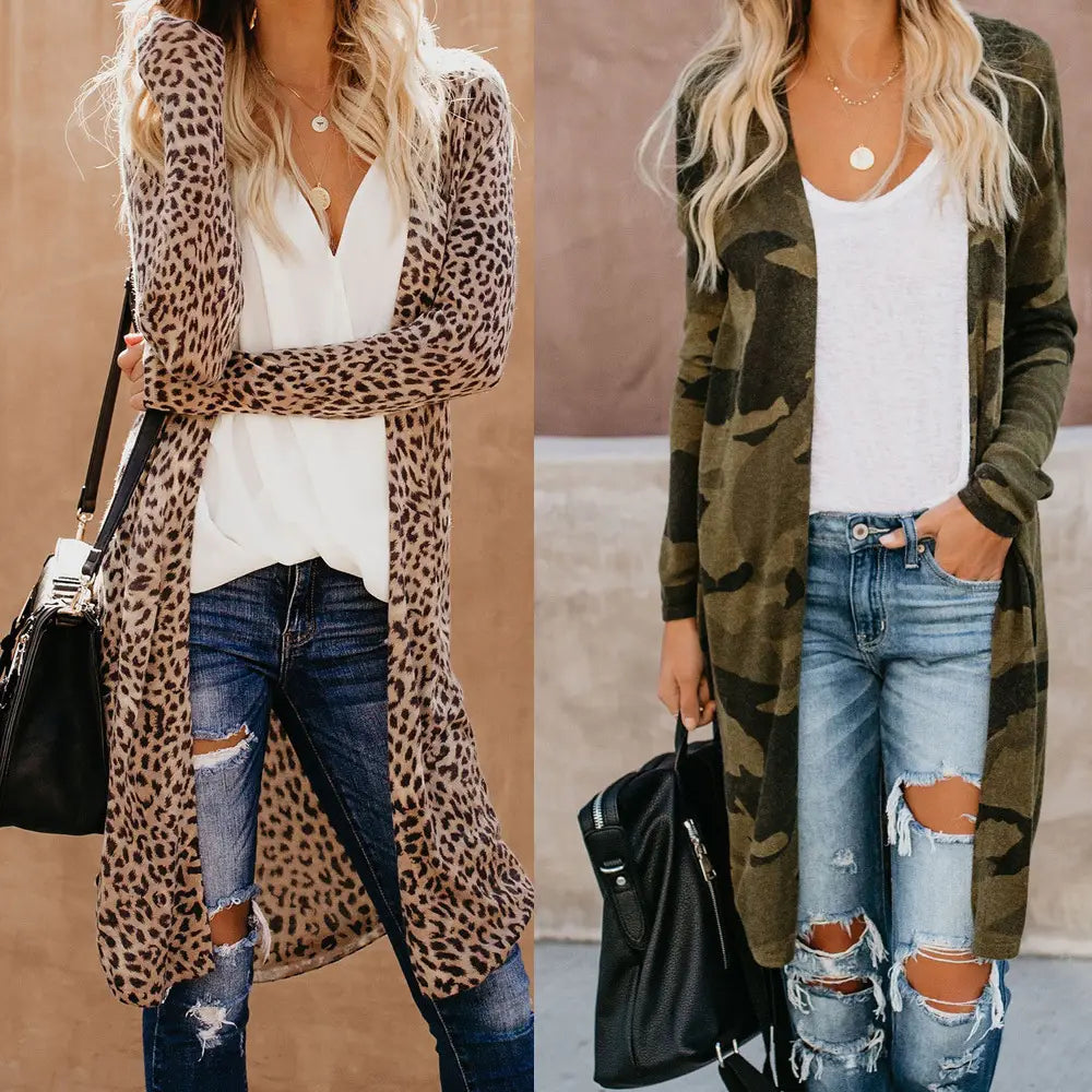 Lovemi – New Streetwear Damen Langarm-Cardigan Leopard