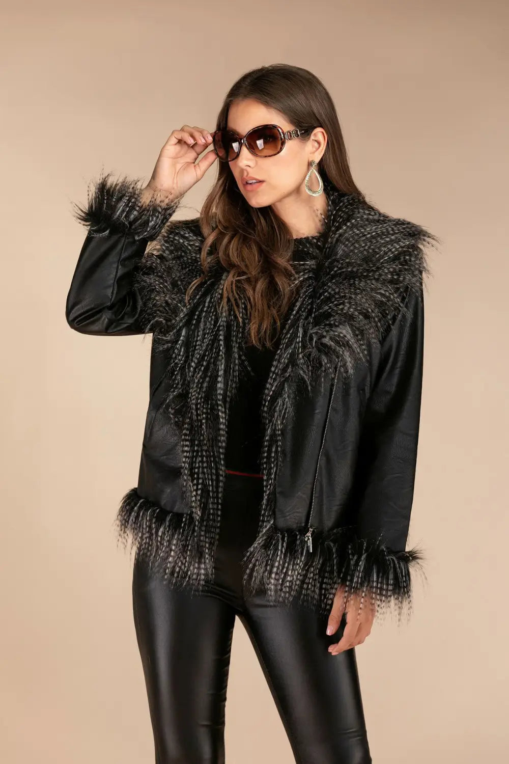 Lovemi - Imitation raccoon fur sheepskin leather jacket