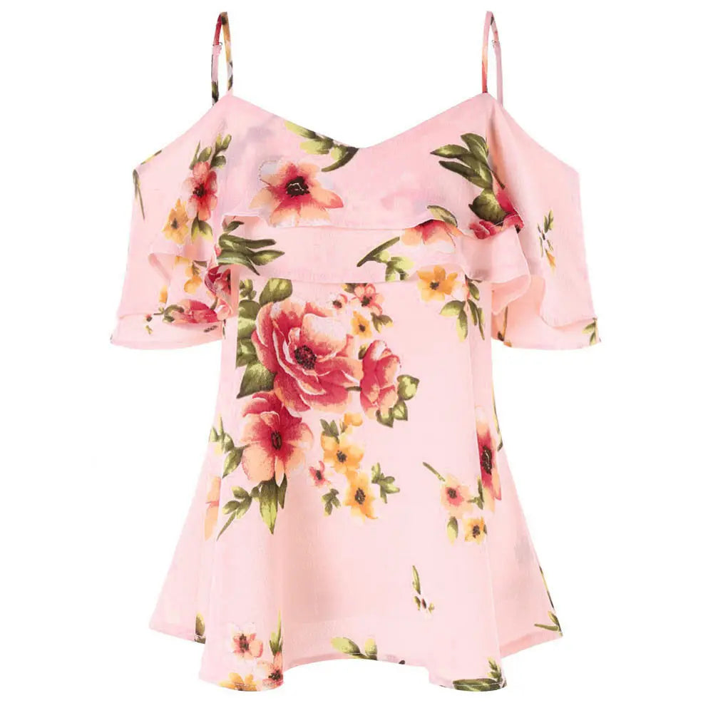 Lovemi - Strapless floral chiffon shirt