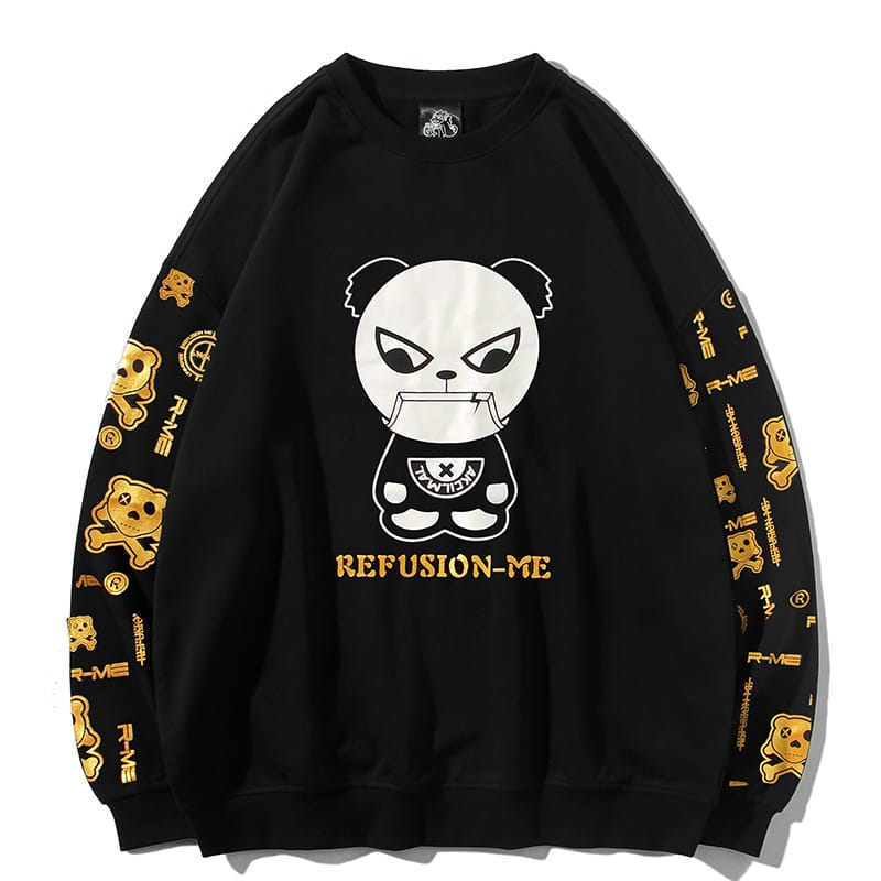 Lovemi - Hot Stamped Round Neck Panda Print Sweatshirt