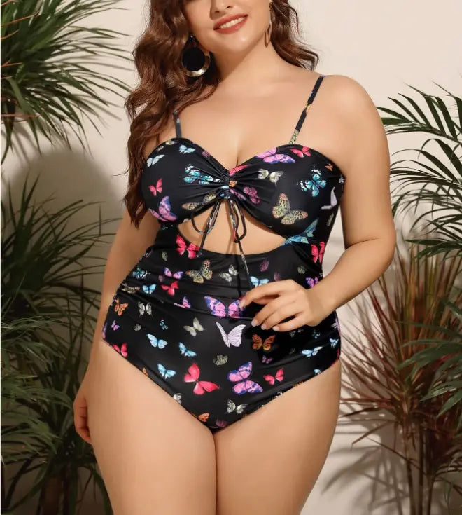 Lovemi - Fat Woman One Piece Print Plus Fat Swimsuit