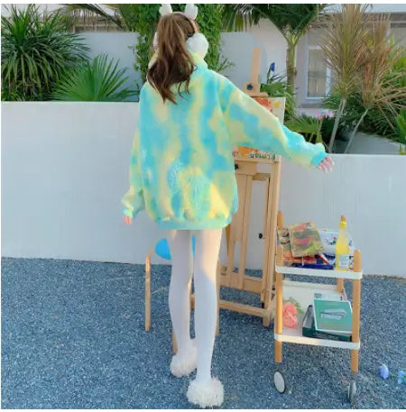 Lovemi - Student Loose Coat Color Tie-dye Thickened