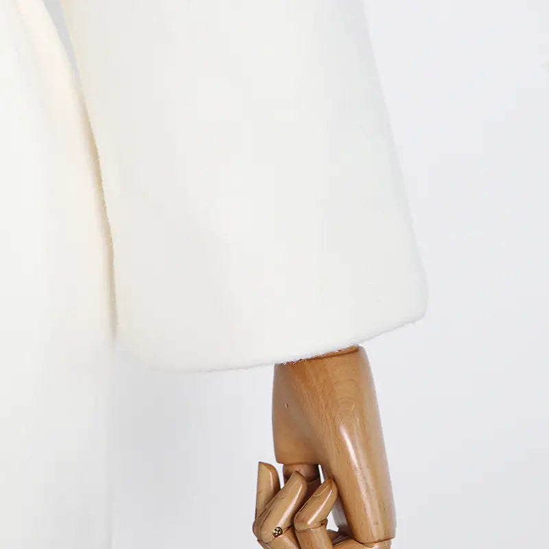 Lovemi - Lapel Waist White Mid-length Woolen Coat