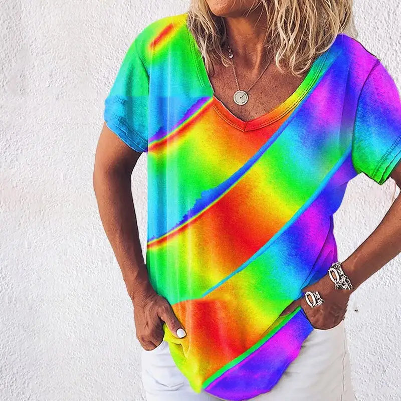 Lovemi - Tie-Dye Gradient Loose Plus Size Damen Regenbogen