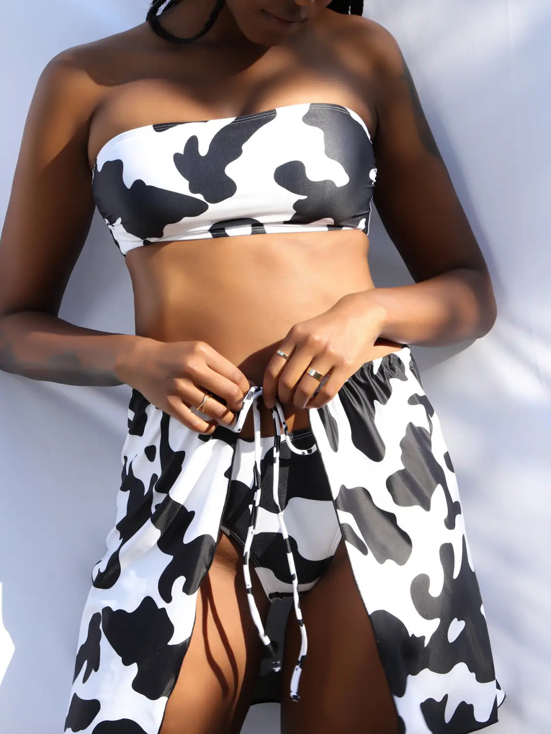 Lovemi - Three-piece Swimsuit Cow Pattern Tube Top