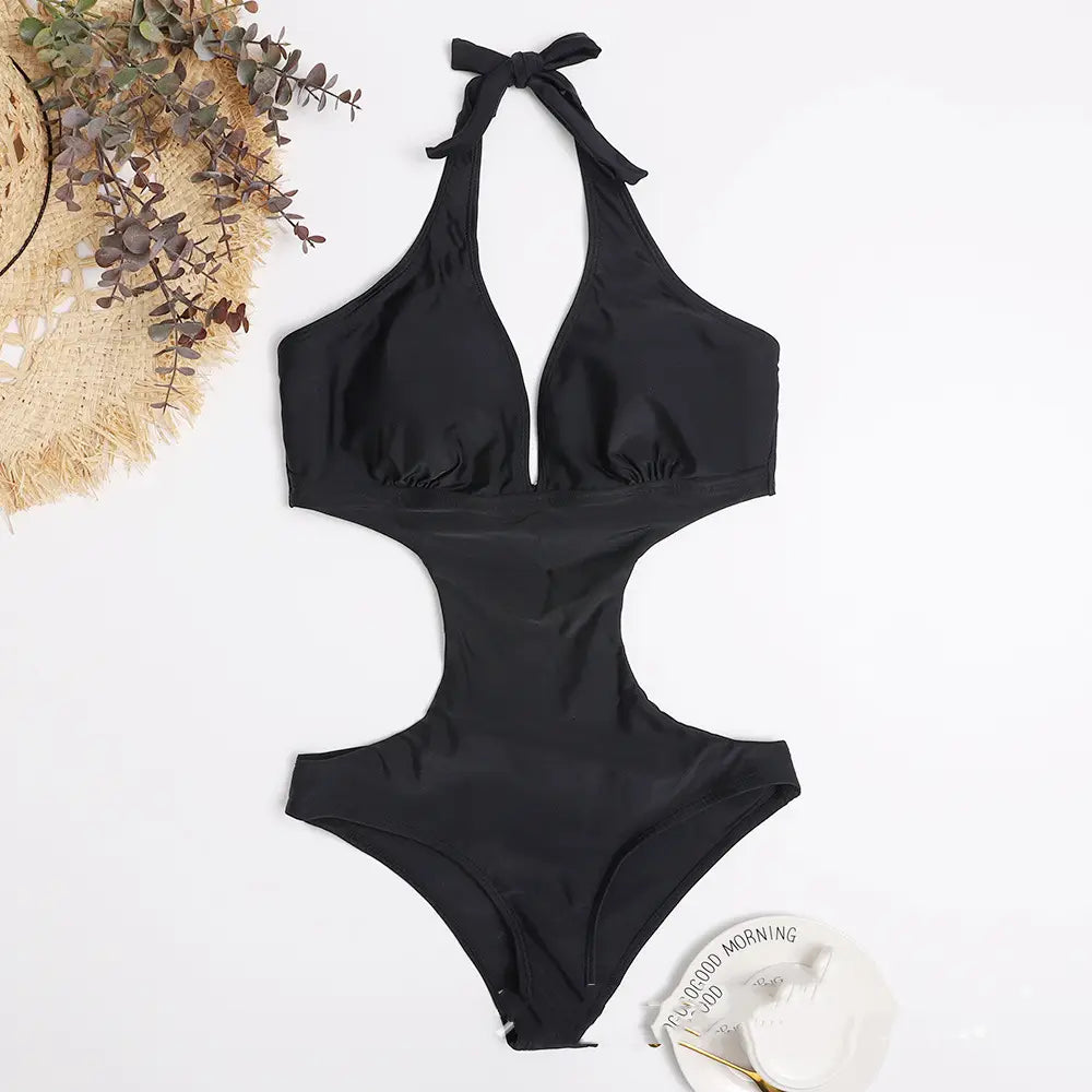 Lovemi - Maillot de bain bikini une pièce creux de couleur unie simple