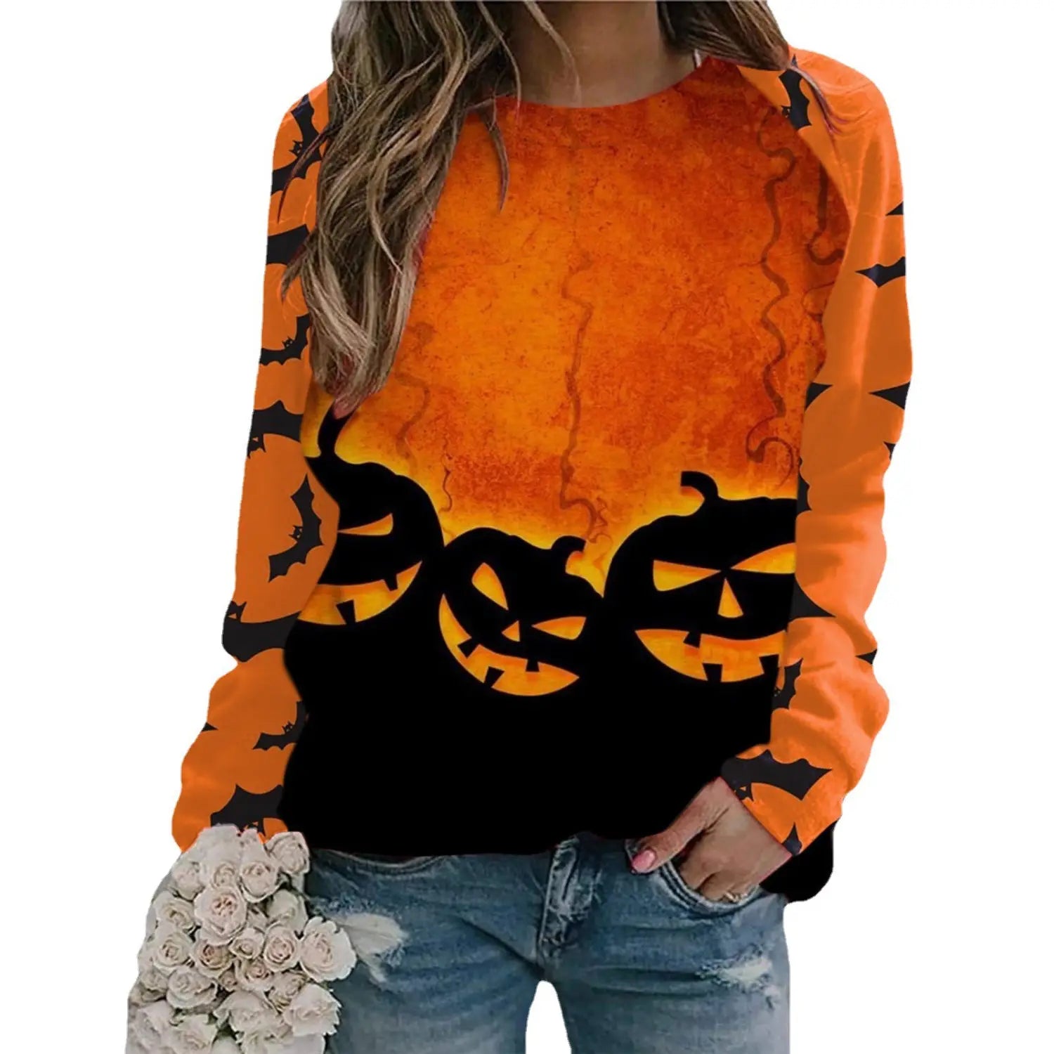 Lovemi – Halloween-bedrucktes Damen-Sweatshirt mit Rundhalsausschnitt