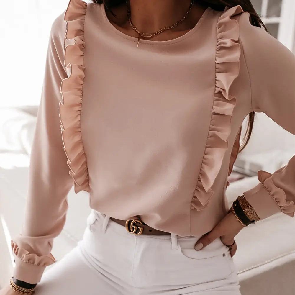 Lovemi - Long Sleeve Fashion Simple Crinkle Shirt