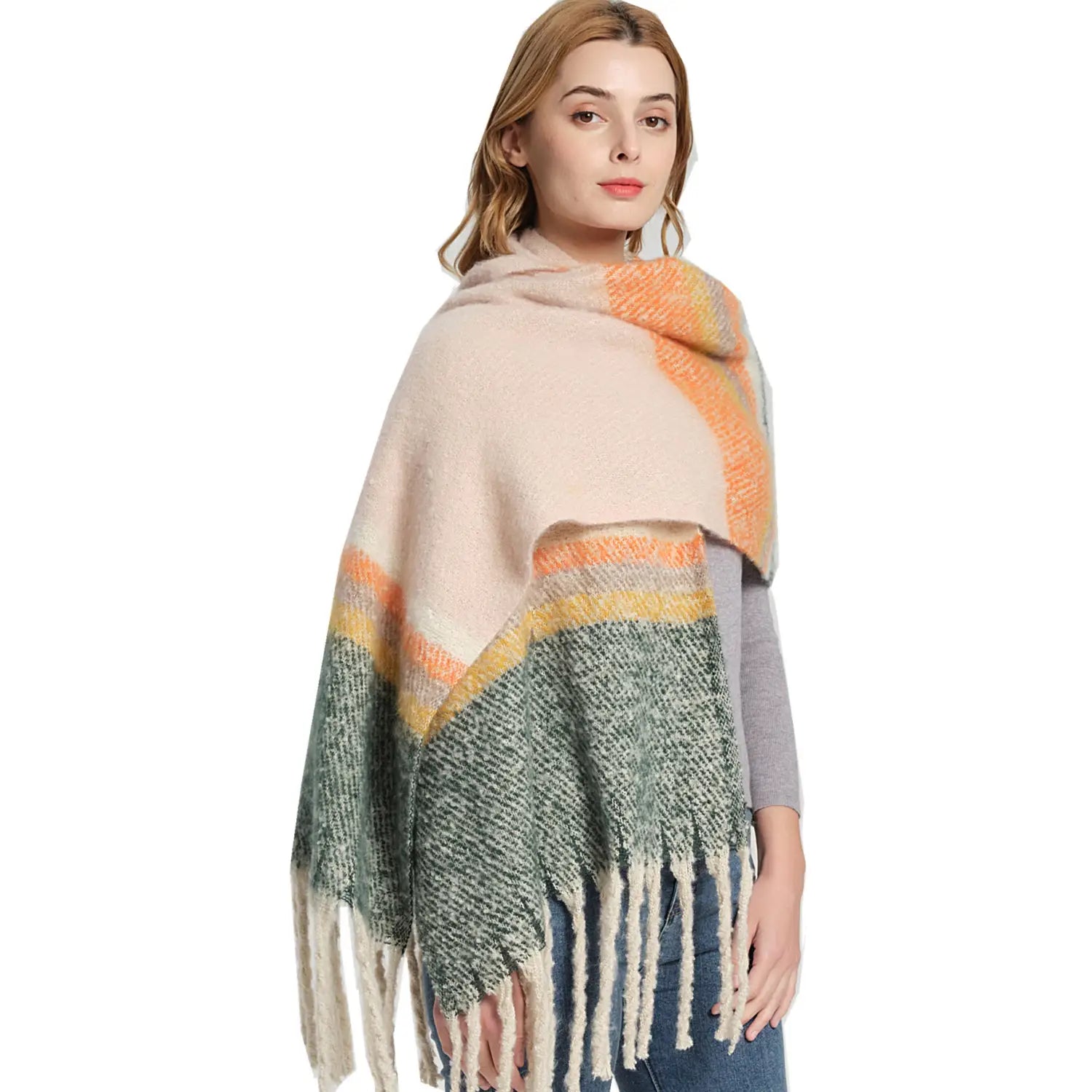 Thickened Circle Yarn Coarse Fringe Mixed Color Scarf
