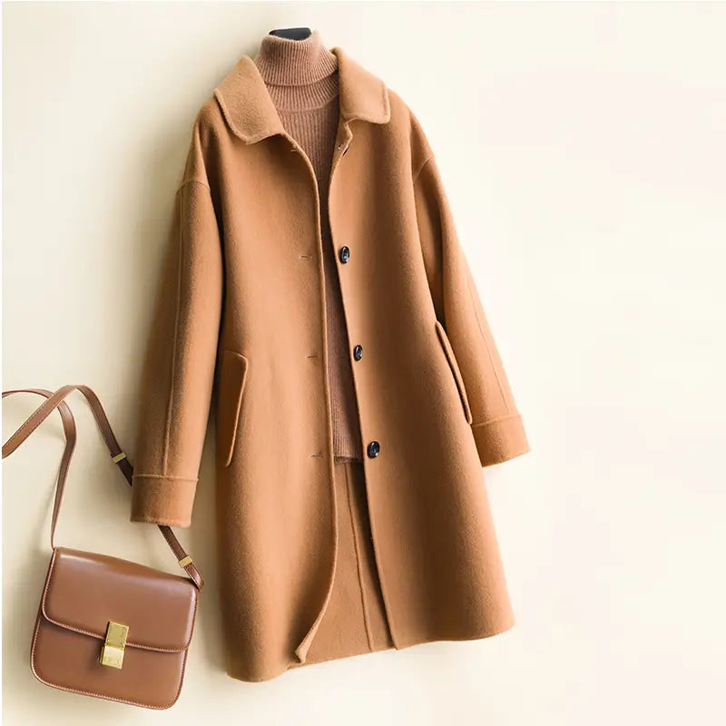 Lovemi – Mittellanger Wollmantel-Trenchcoat für Damen